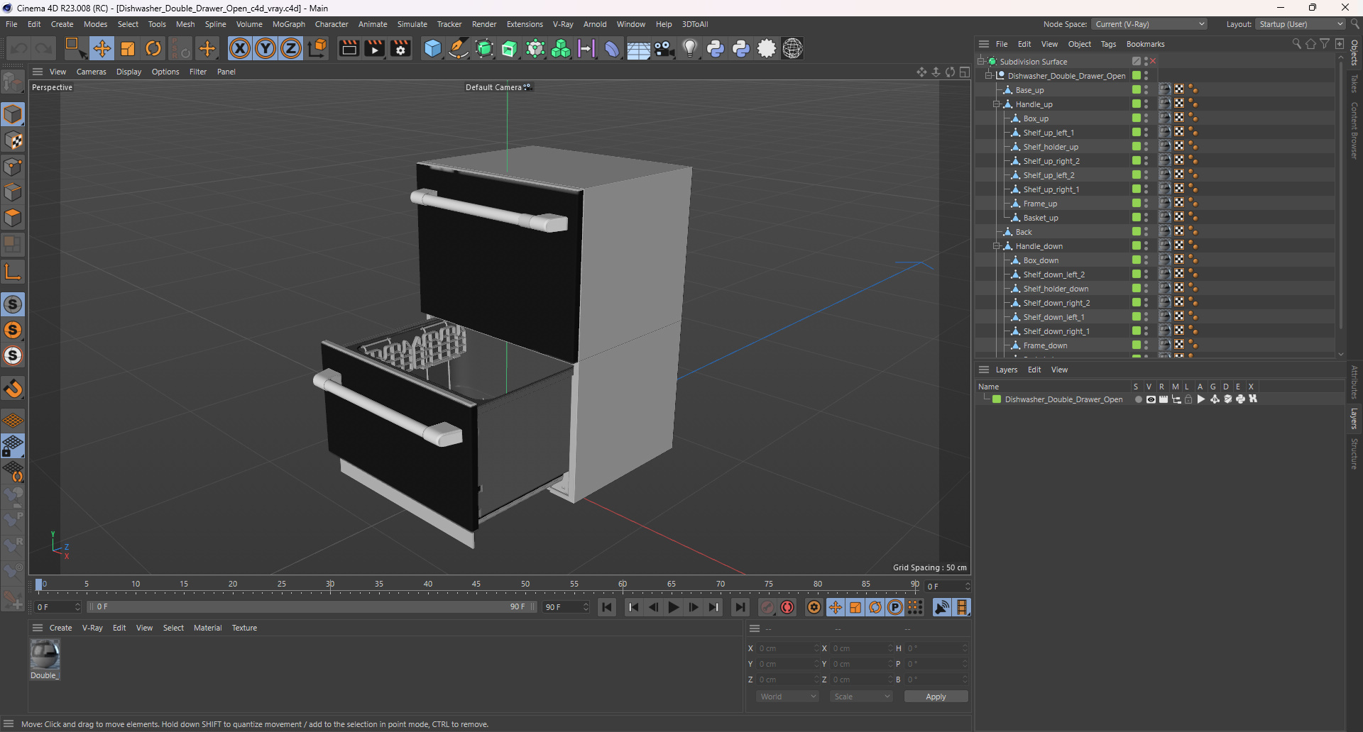 Dishwasher Double Drawer Open 3D model