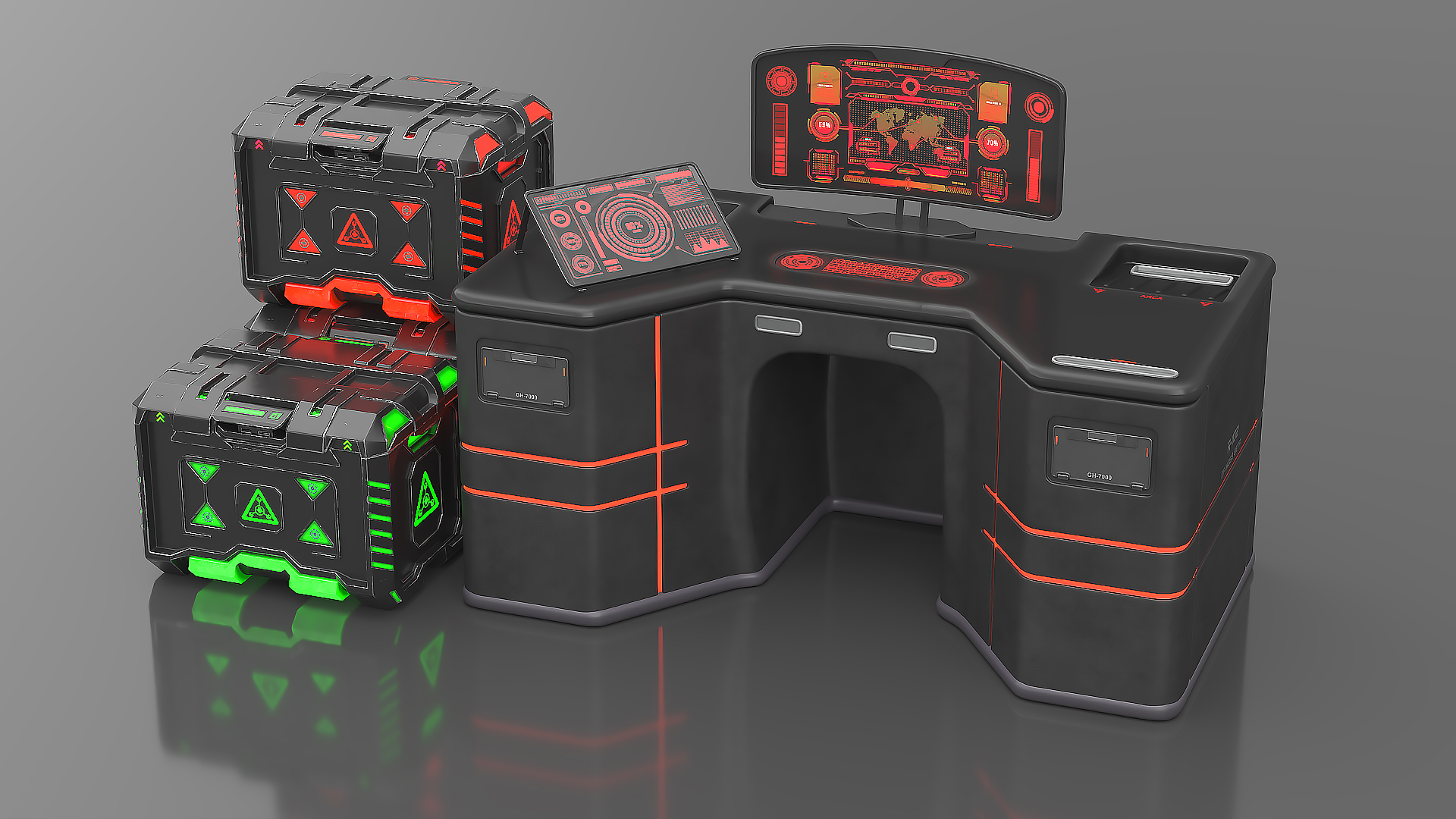 Sci-Fi Command Console with Storage Crates 3D