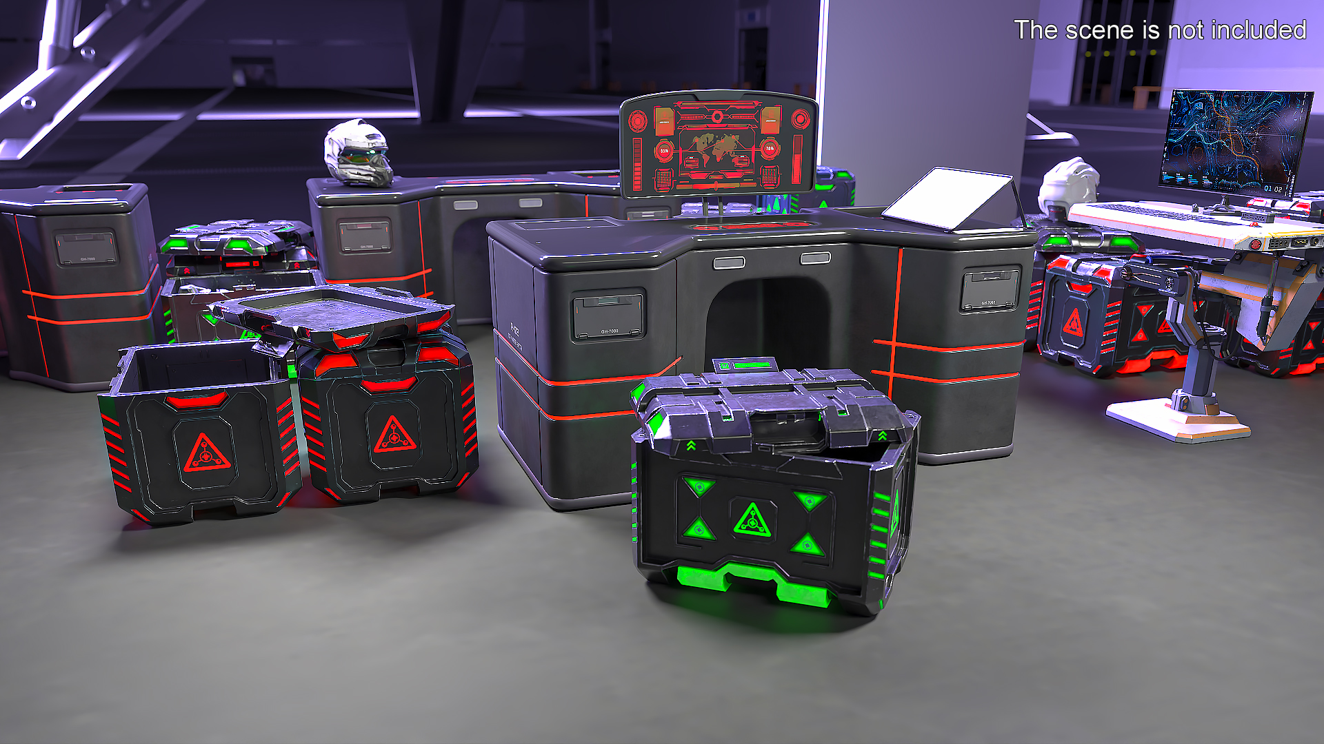 Sci-Fi Command Console with Storage Crates 3D