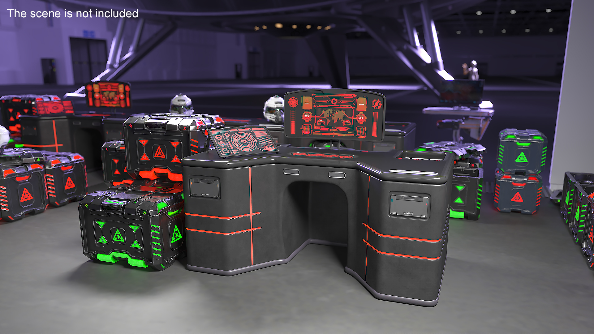 Sci-Fi Command Console with Storage Crates 3D