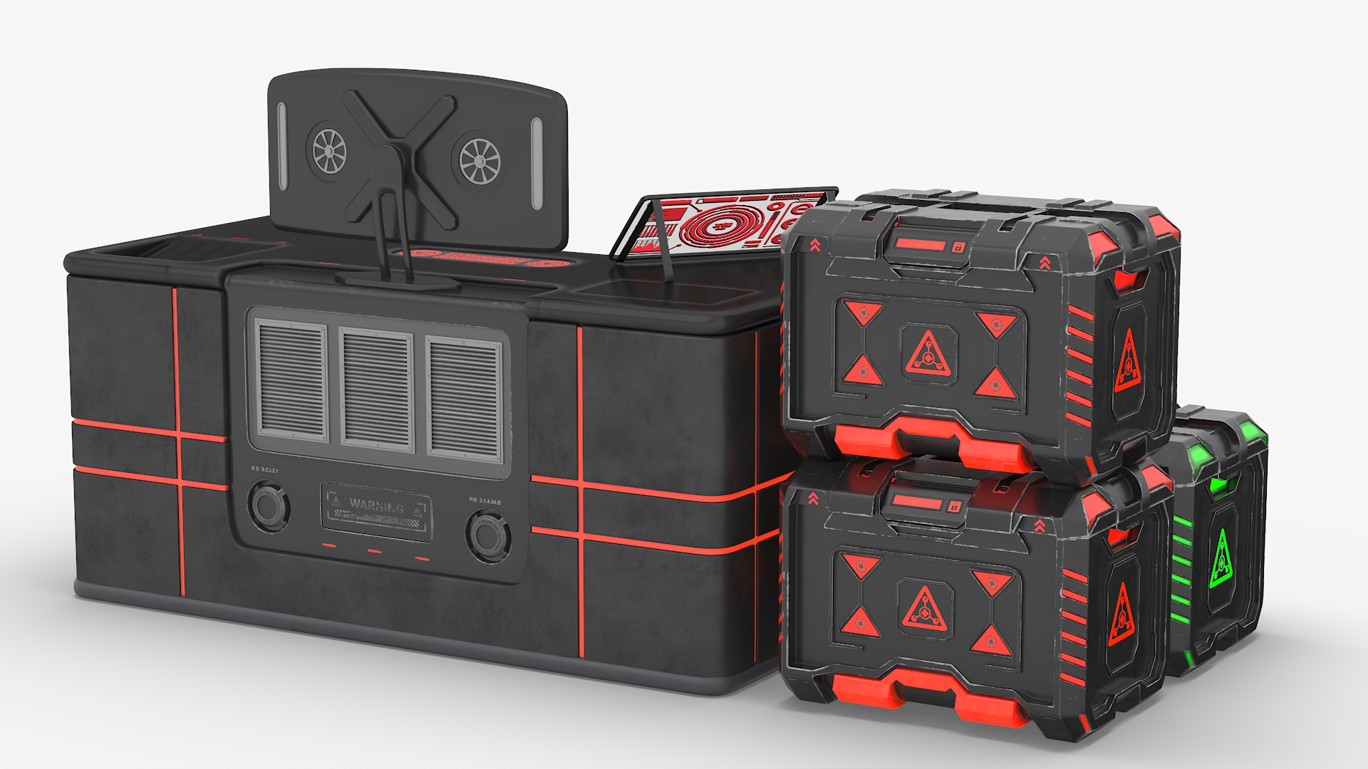 Sci-Fi Command Console with Storage Crates 3D