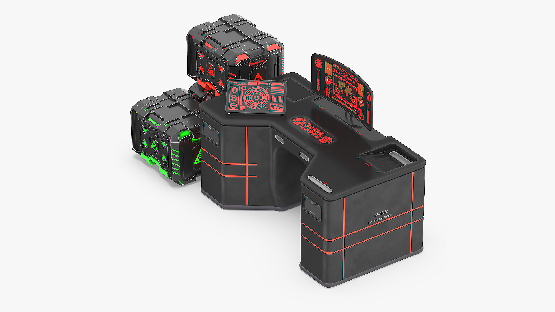 Sci-Fi Command Console with Storage Crates 3D