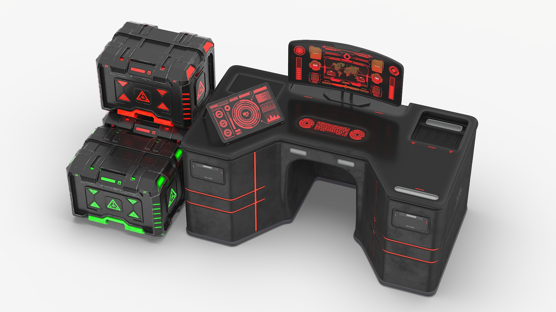 Sci-Fi Command Console with Storage Crates 3D