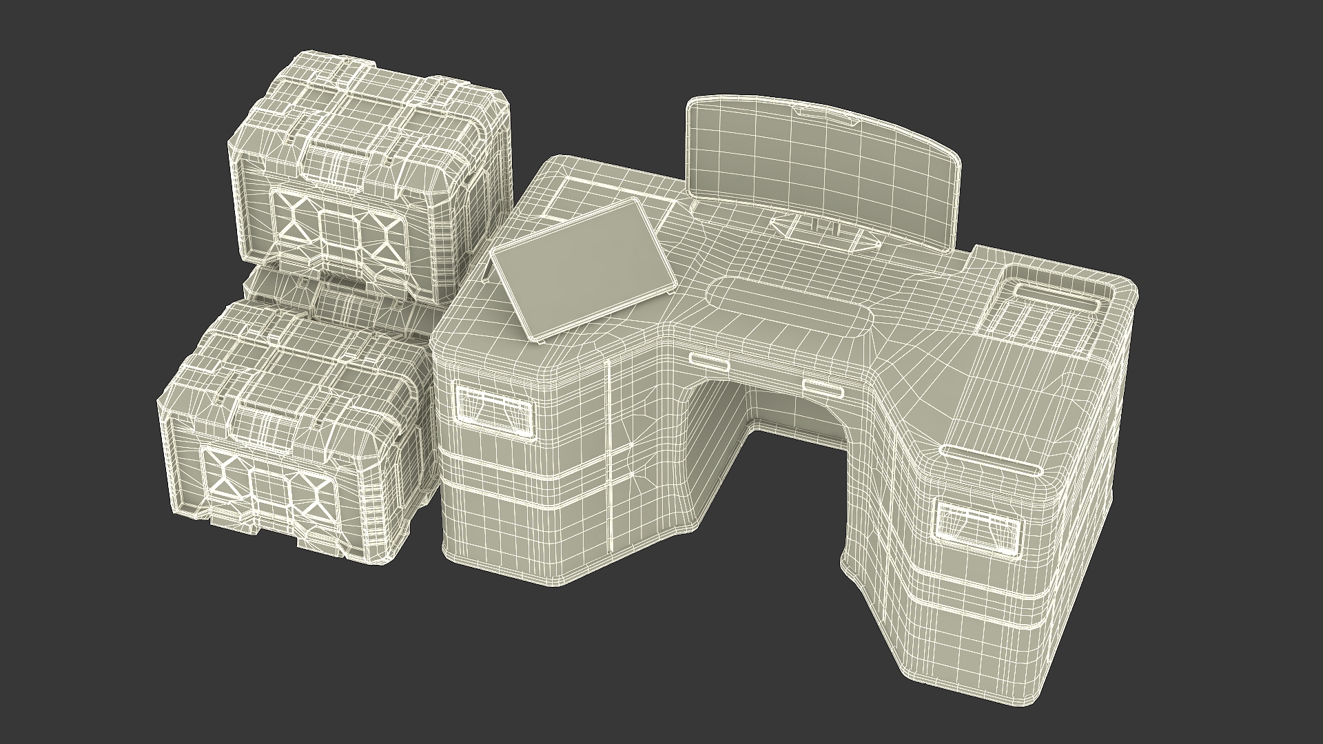 Sci-Fi Command Console with Storage Crates 3D