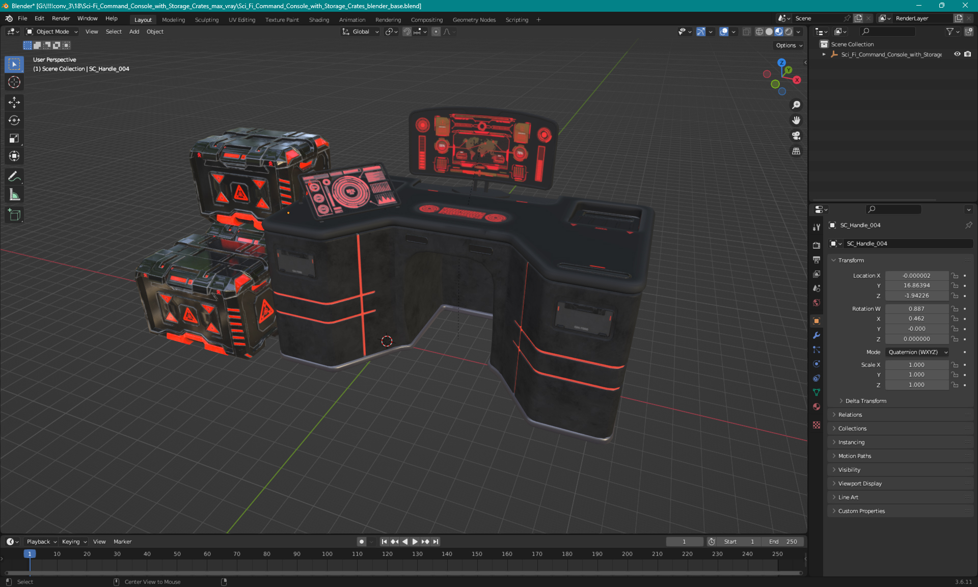 Sci-Fi Command Console with Storage Crates 3D