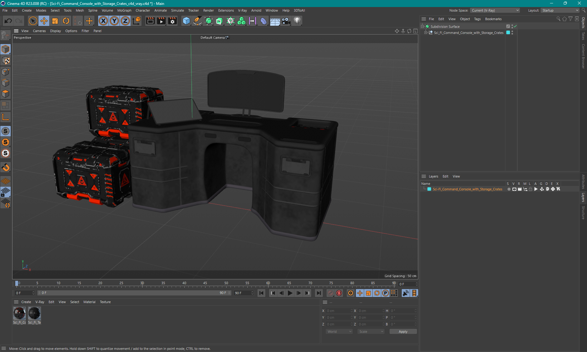 Sci-Fi Command Console with Storage Crates 3D