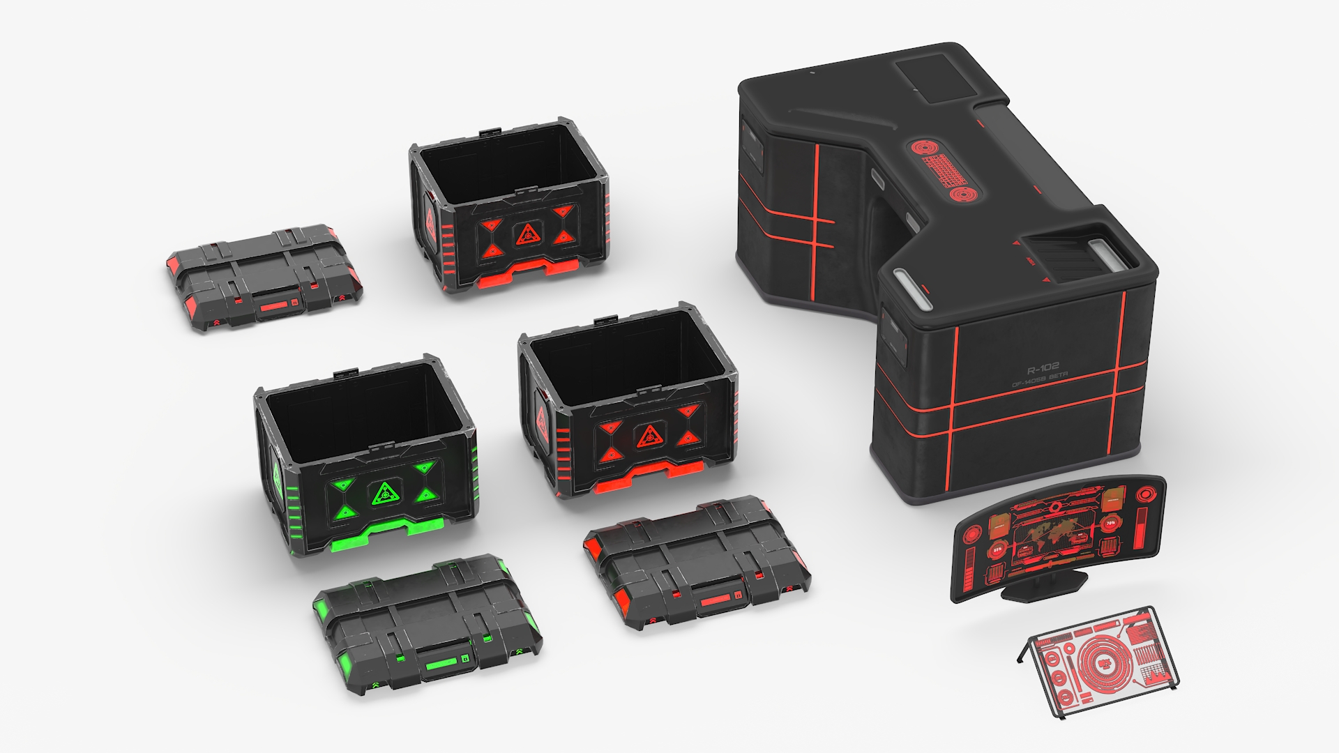 Sci-Fi Command Console with Storage Crates 3D