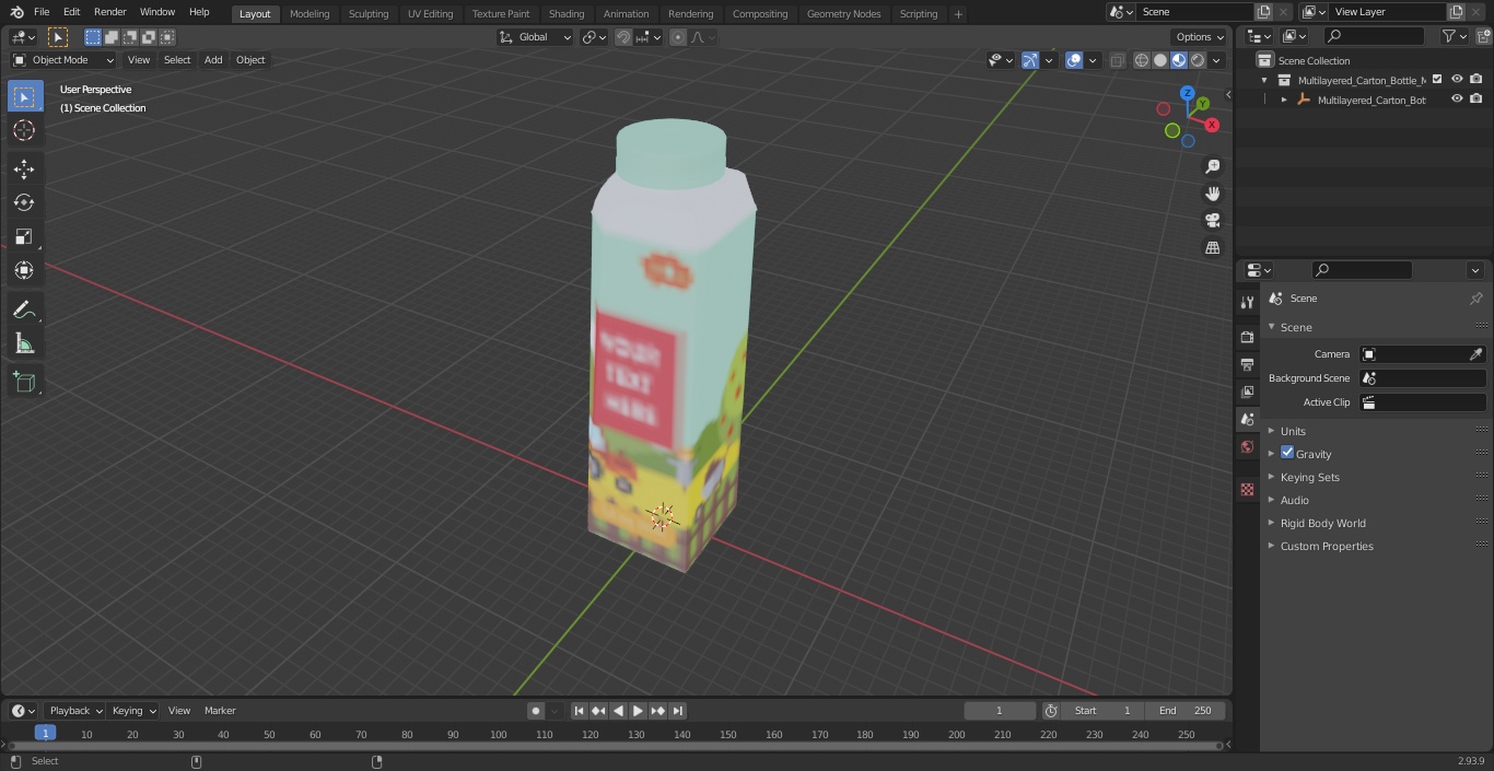 3D Multilayered Carton Bottle Mockup Farm model