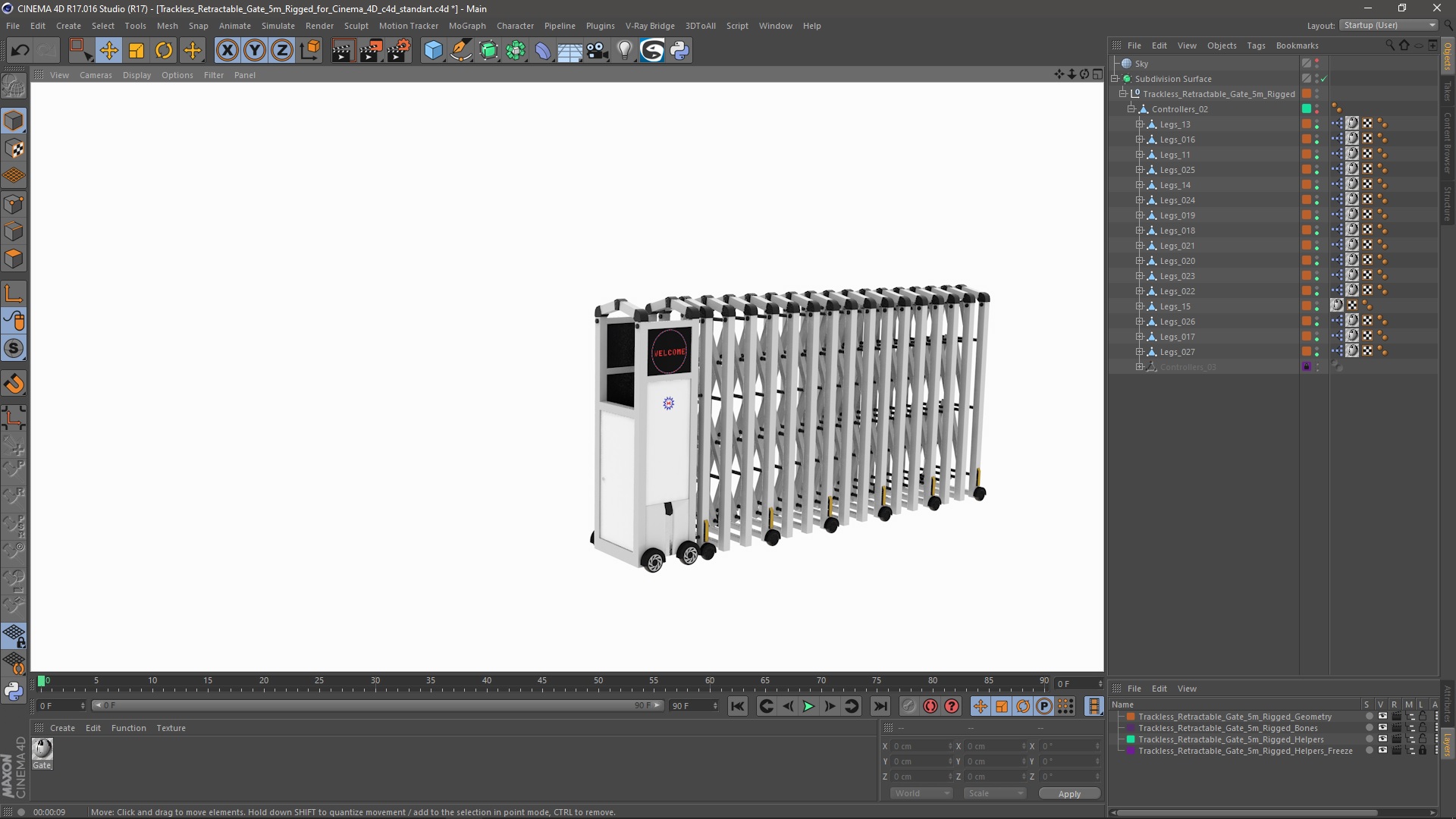 3D model Trackless Retractable Gate 5m Rigged for Cinema 4D