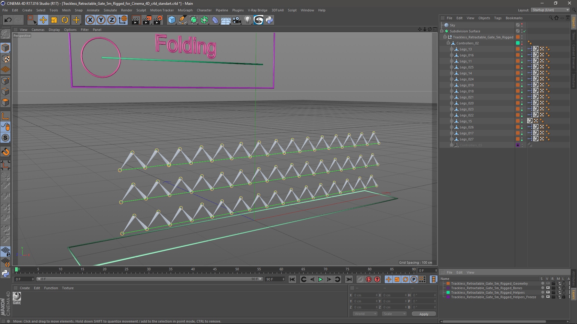 3D model Trackless Retractable Gate 5m Rigged for Cinema 4D