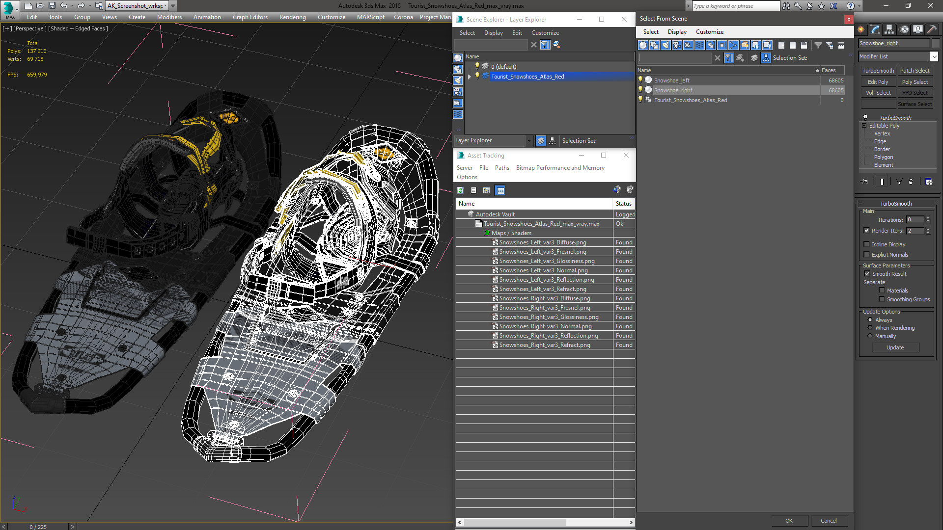 Tourist Snowshoes Atlas Red 3D