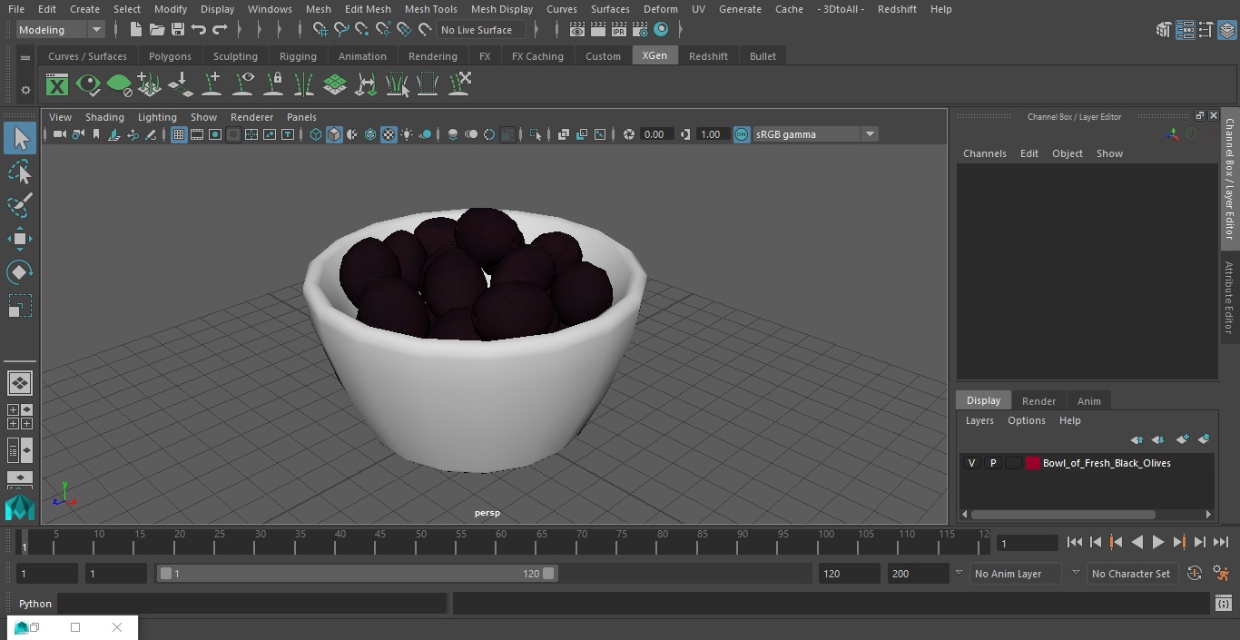 3D Bowl of Fresh Black Olives