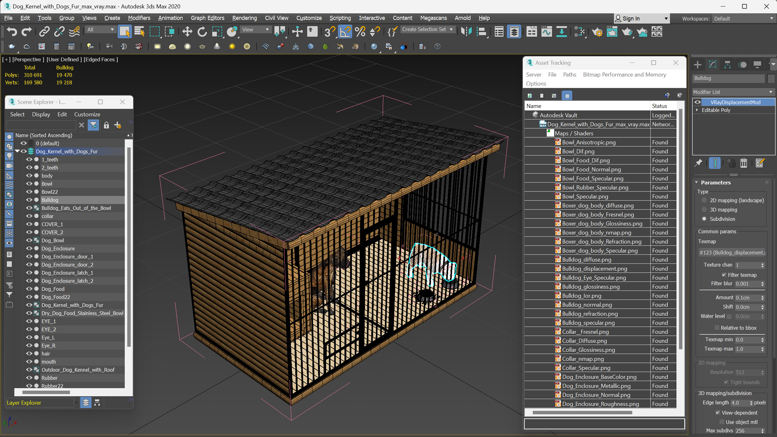 3D model Kennel with Dogs Fur