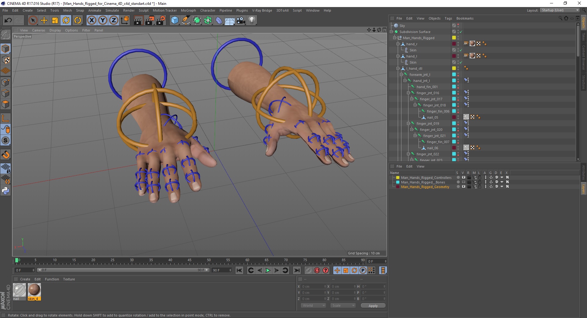 3D model Man Hands Rigged for Cinema 4D