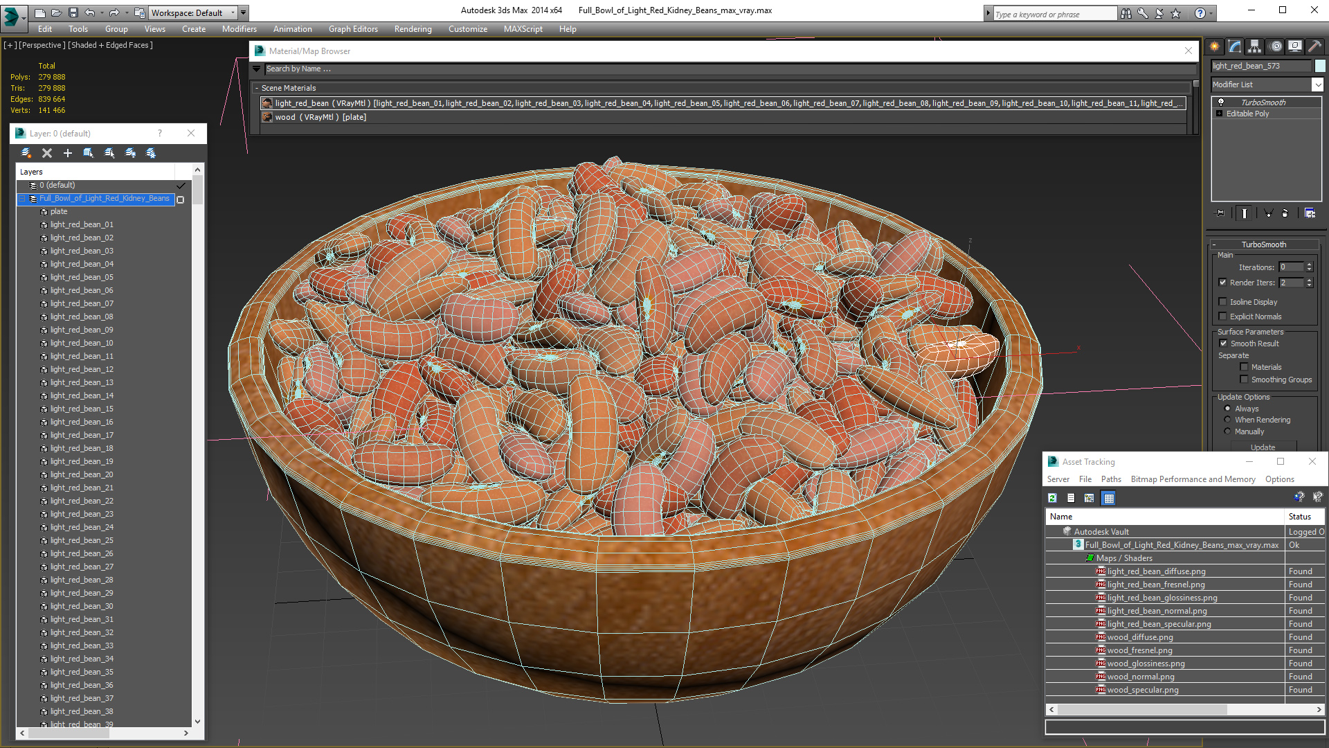 3D model Full Bowl of Light Red Kidney Beans