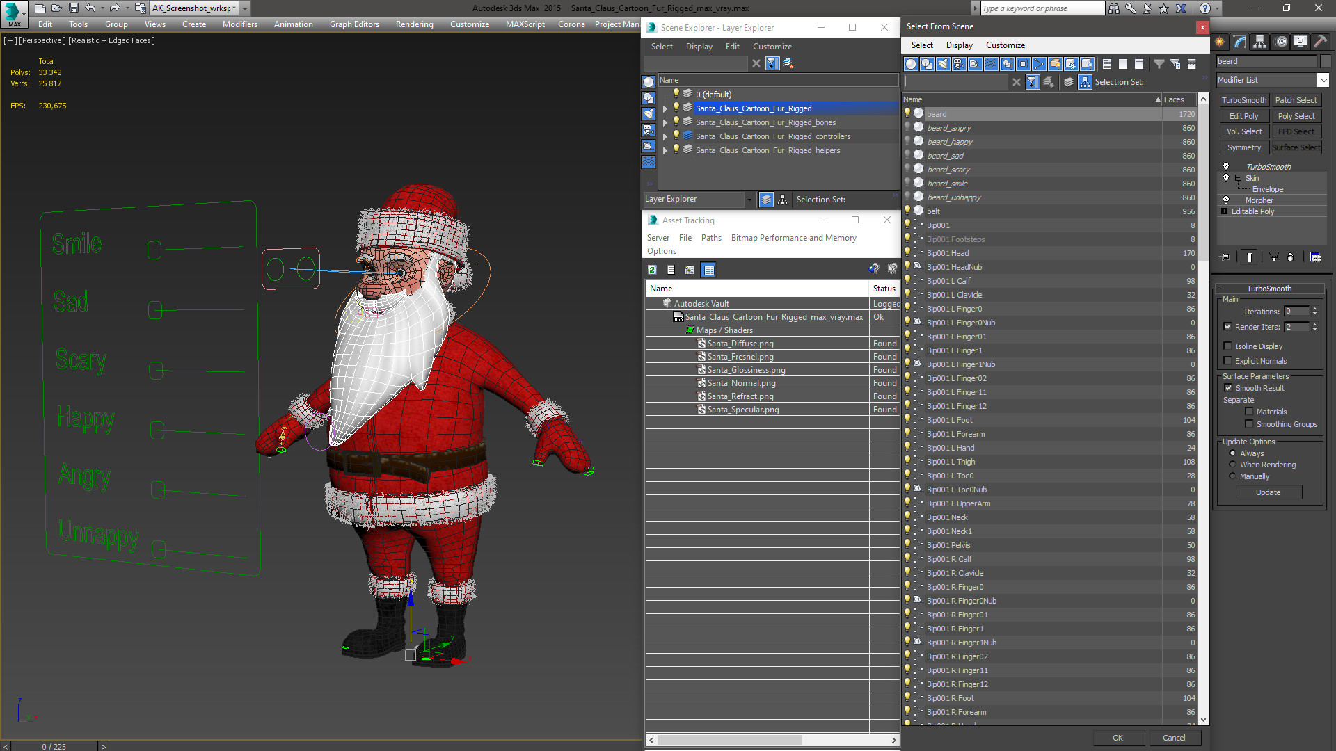 3D model Santa Claus Cartoon Fur Rigged