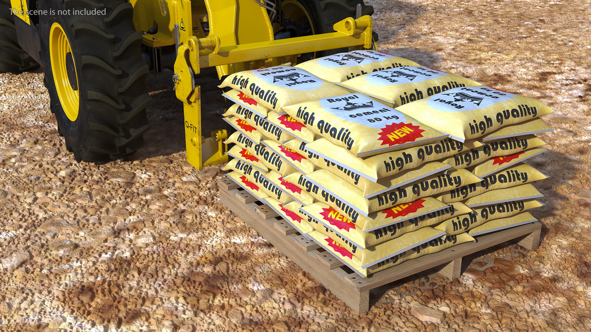 3D Telescopic Loader With Pallet of Cement Bags Rigged