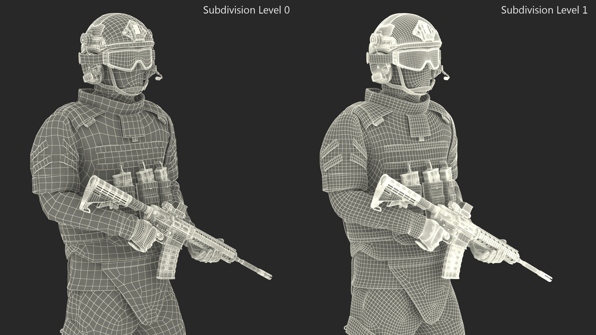 3D Soldier in Green Tactical Gear with Goggles Standing Fur