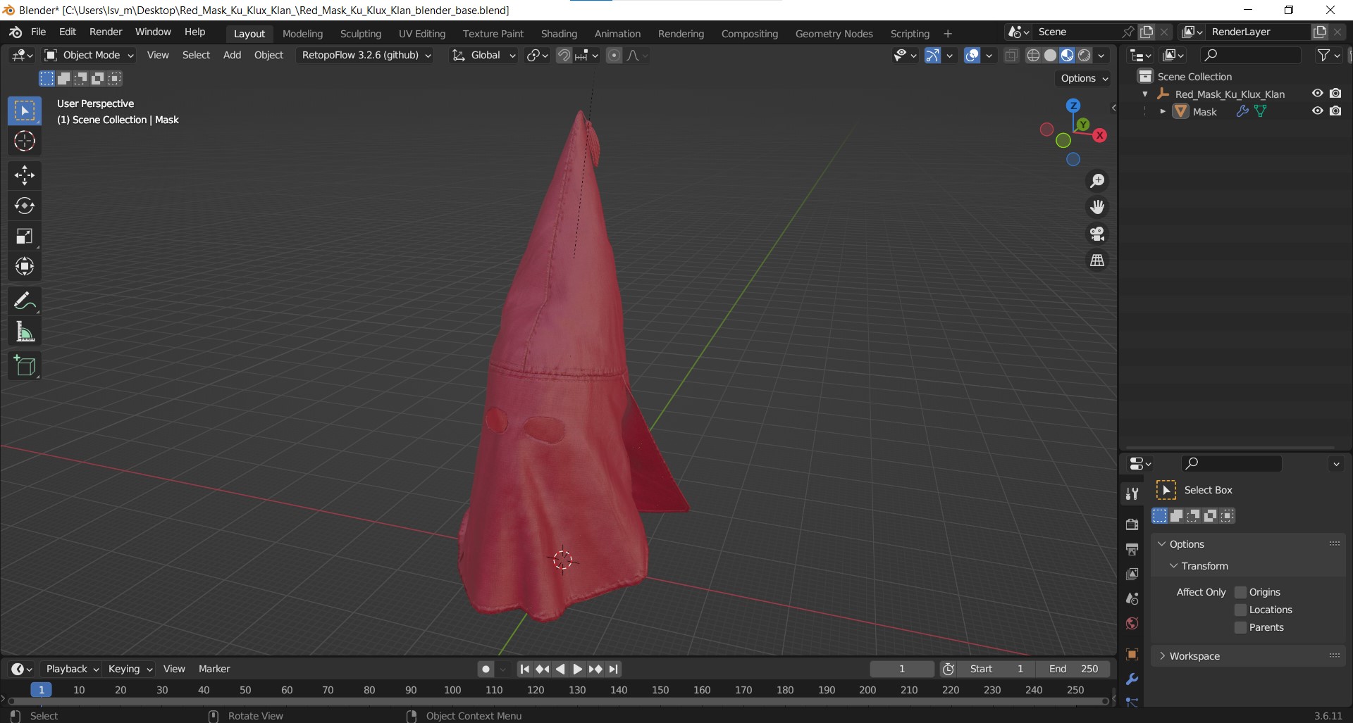 3D Red Mask Ku Klux Klan