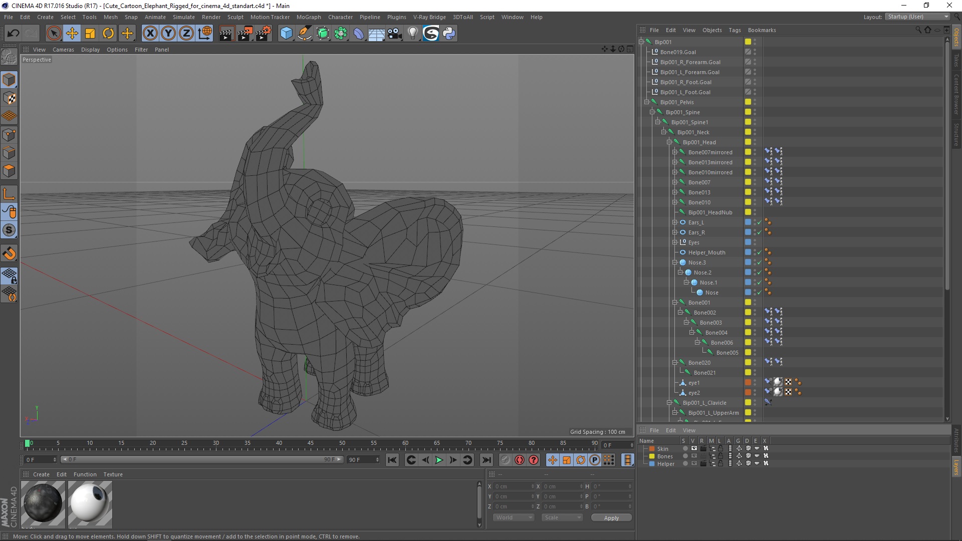 Cute Cartoon Elephant Rigged for Cinema 4D 3D