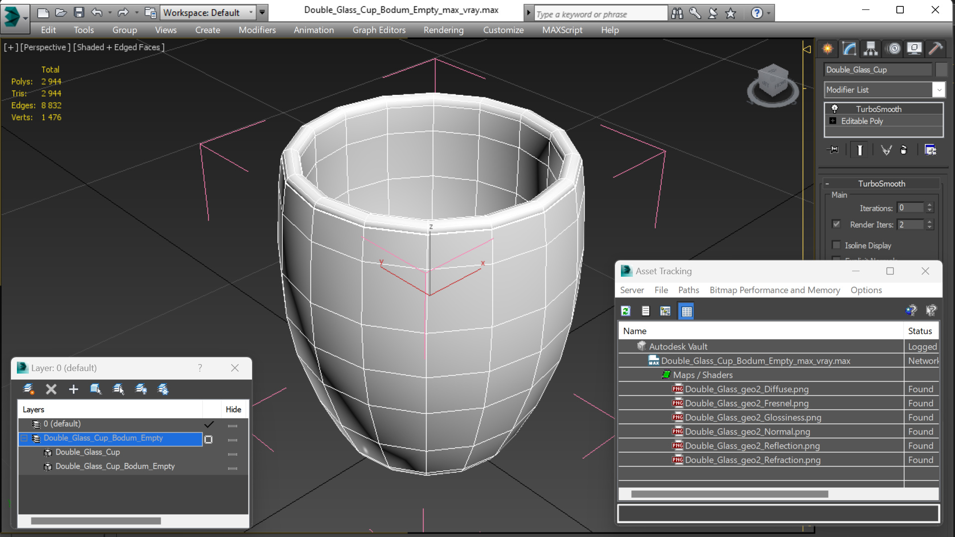 3D Double Glass Cup Bodum Empty model