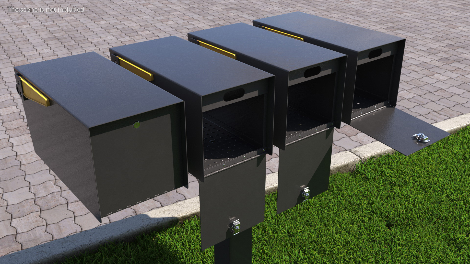 3D Four Doors Mailbox Cluster