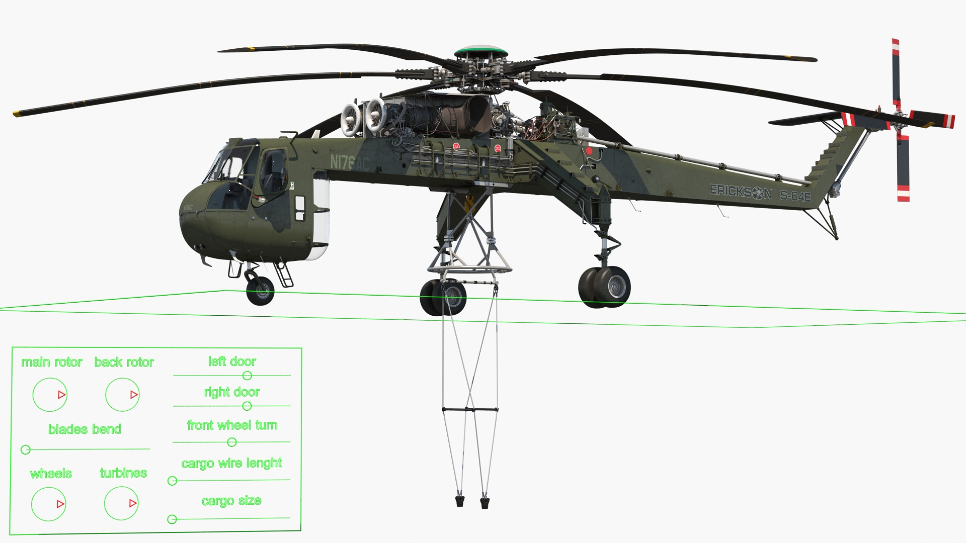 3D Heavy Lift Helicopter Sikorsky S-64 Skycrane Rigged