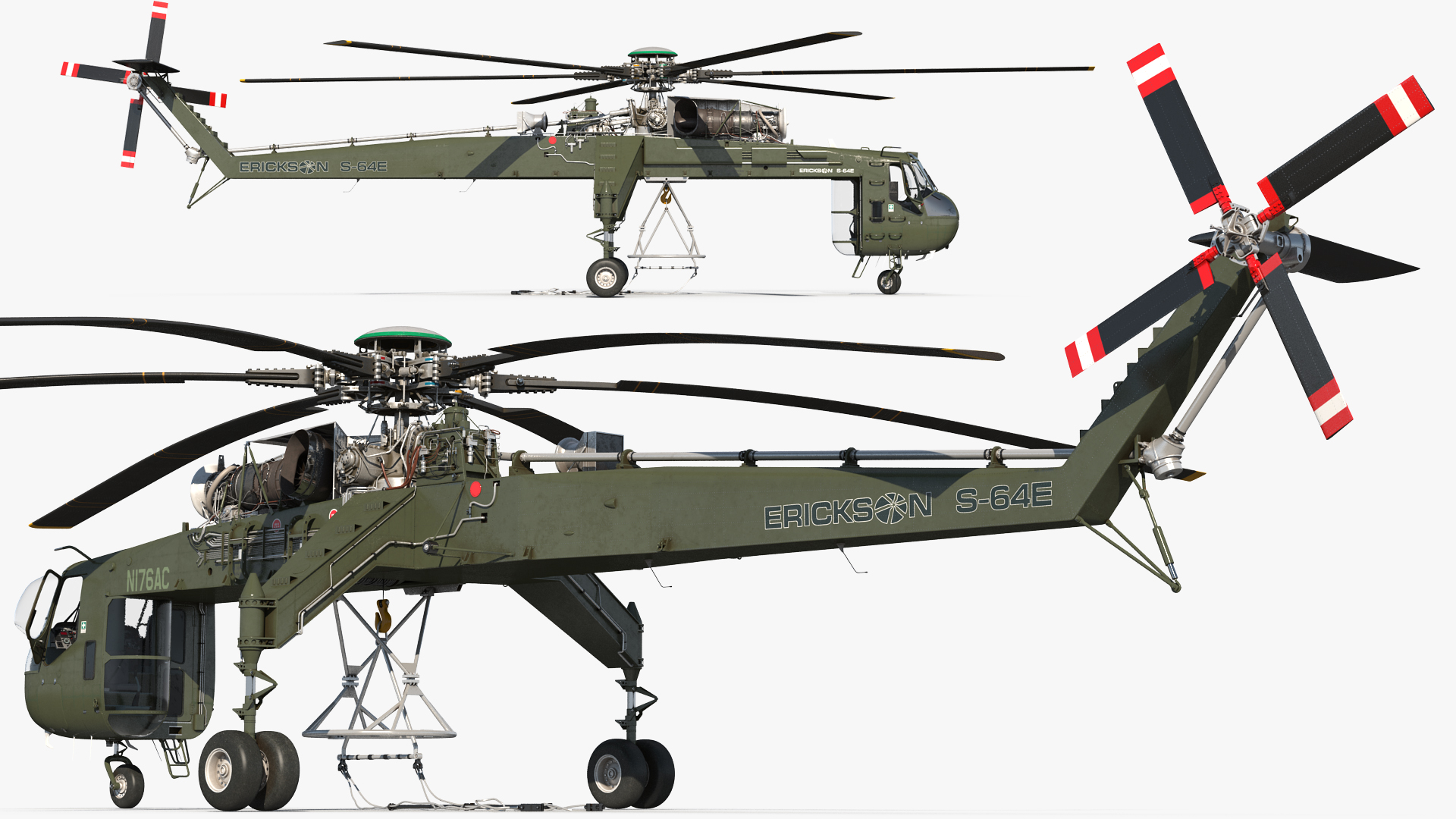 3D Heavy Lift Helicopter Sikorsky S-64 Skycrane Rigged