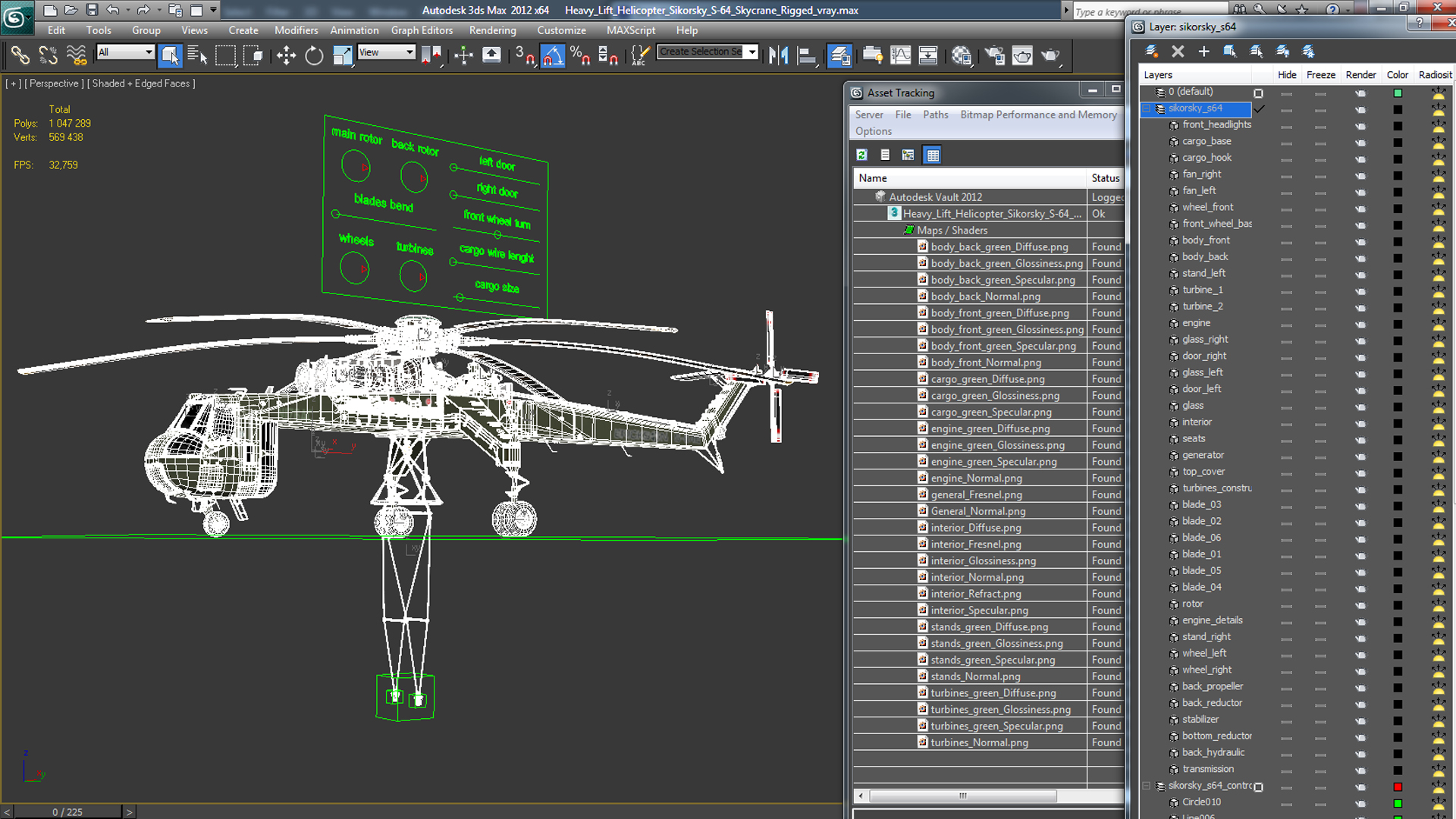 3D Heavy Lift Helicopter Sikorsky S-64 Skycrane Rigged