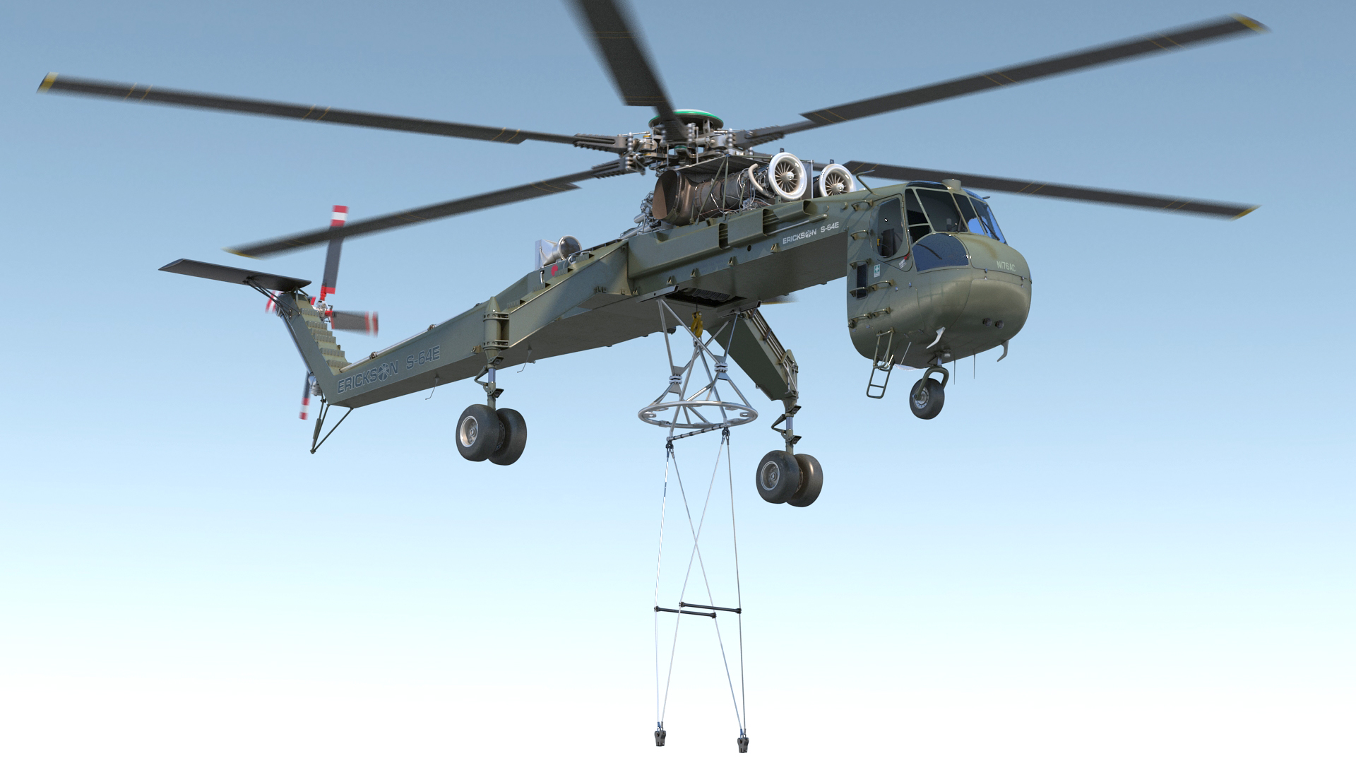 3D Heavy Lift Helicopter Sikorsky S-64 Skycrane Rigged