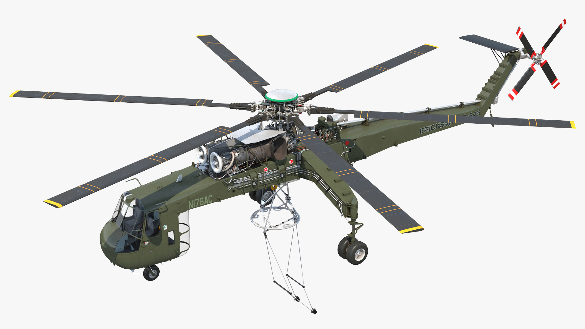 3D Heavy Lift Helicopter Sikorsky S-64 Skycrane Rigged