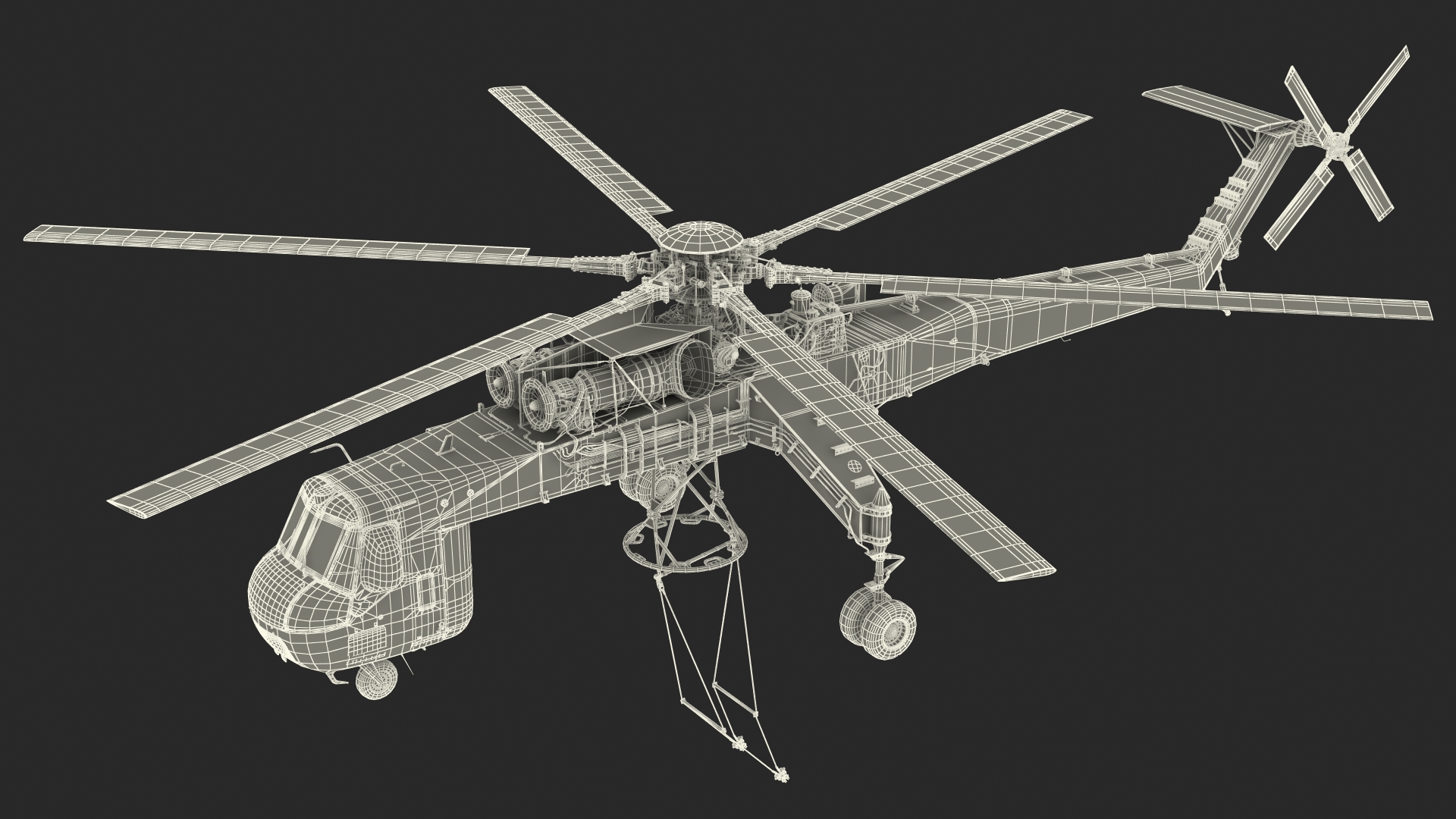 3D Heavy Lift Helicopter Sikorsky S-64 Skycrane Rigged