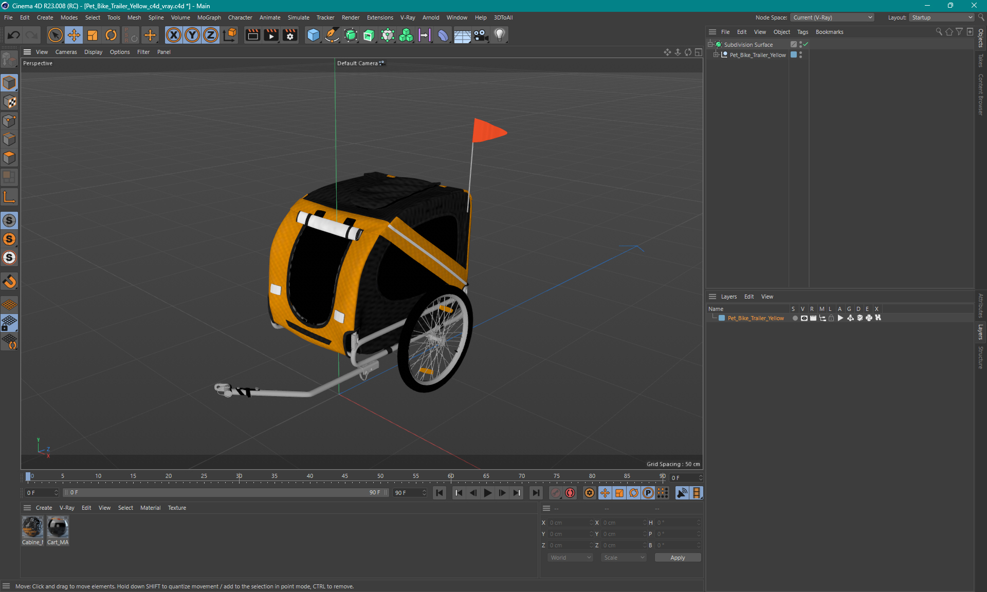 3D Pet Bike Trailer Yellow model