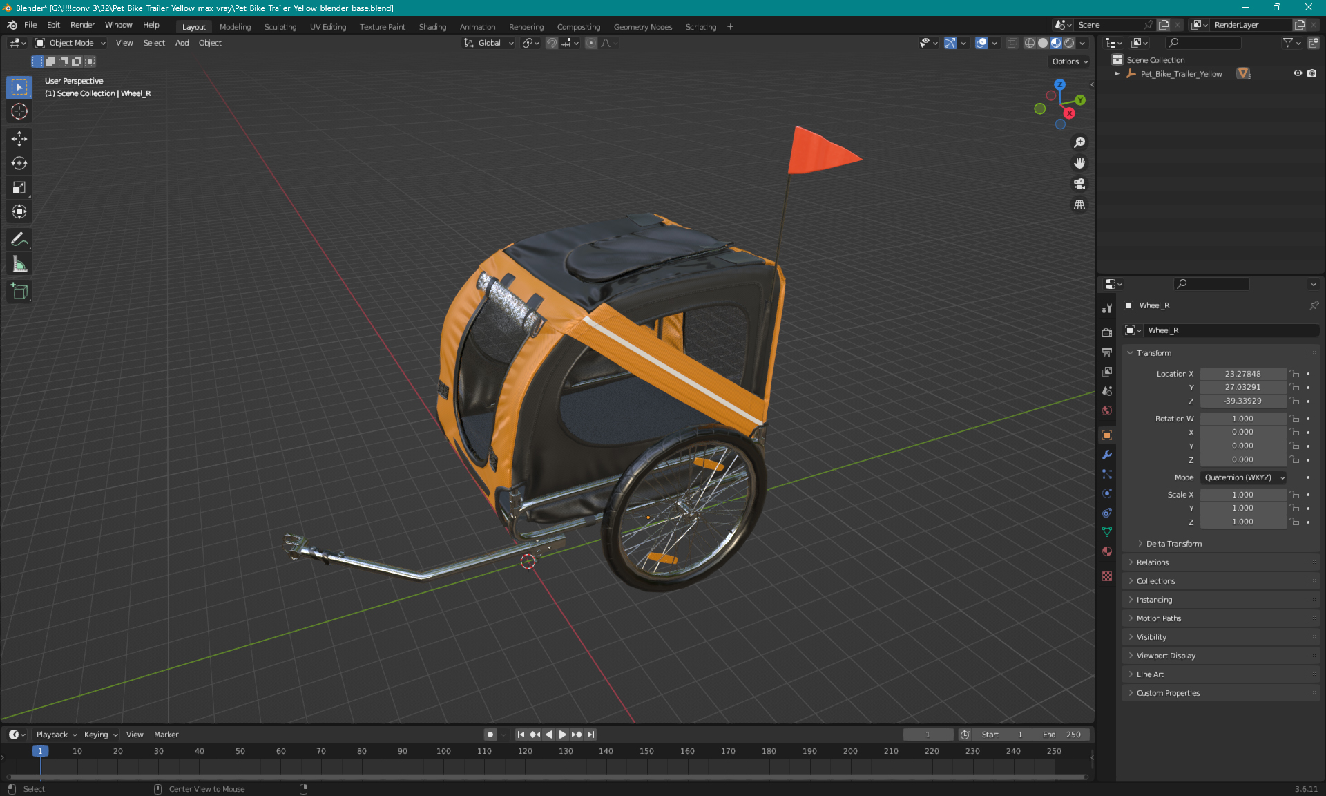 3D Pet Bike Trailer Yellow model