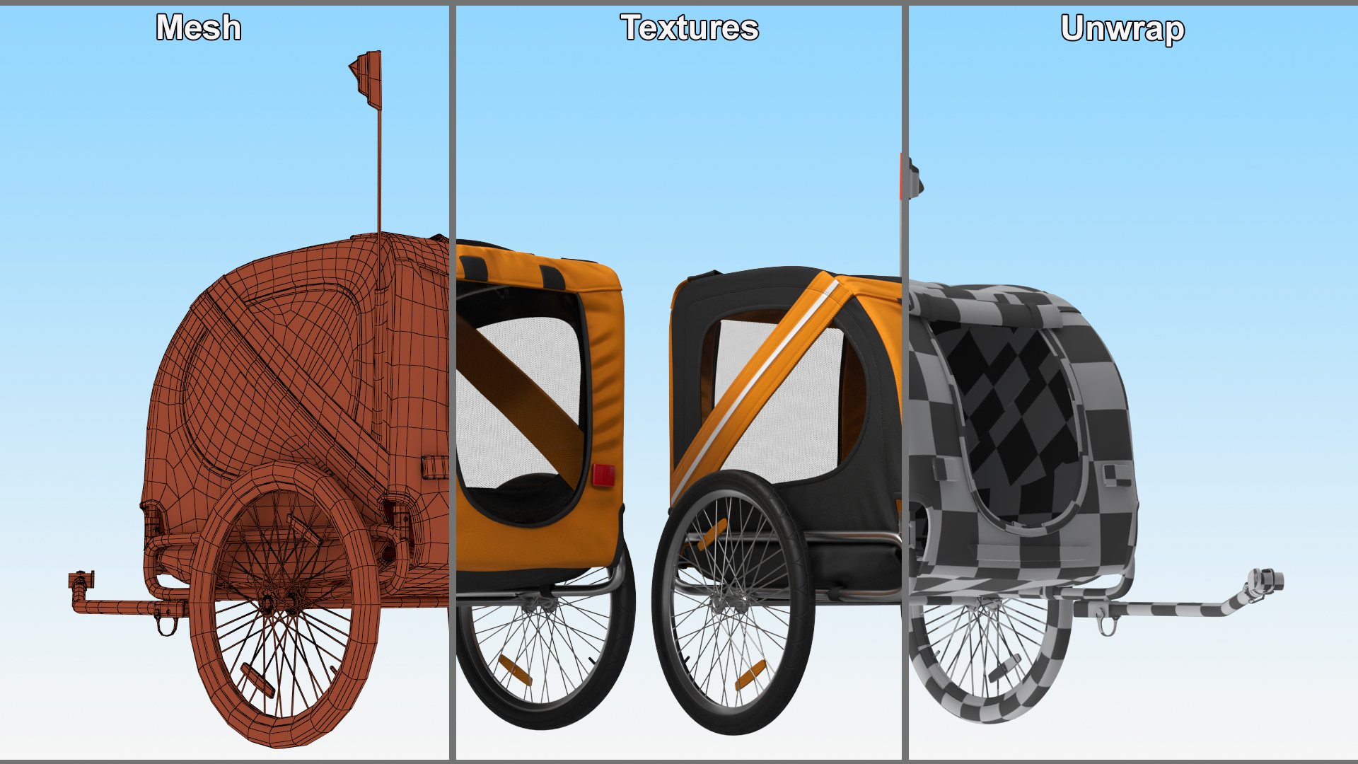 3D Pet Bike Trailer Yellow model