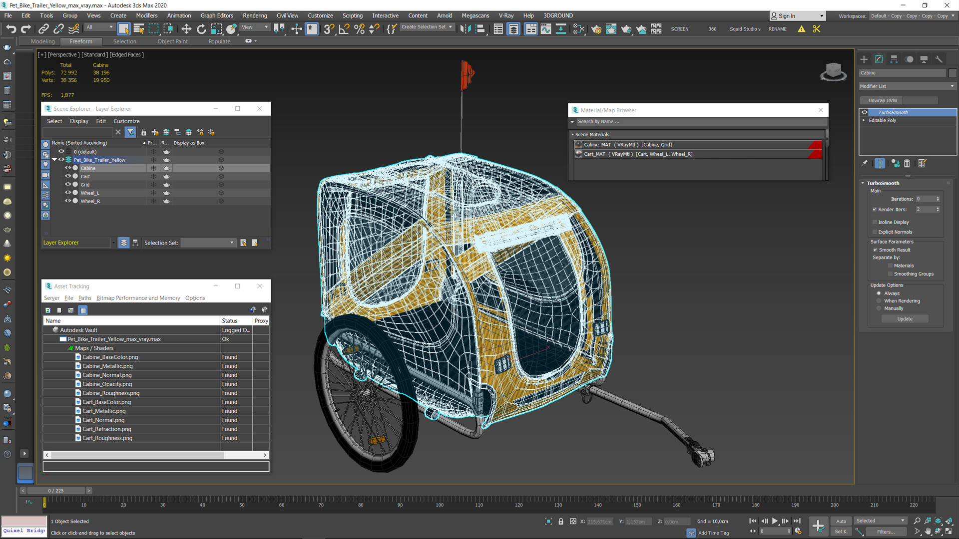 3D Pet Bike Trailer Yellow model