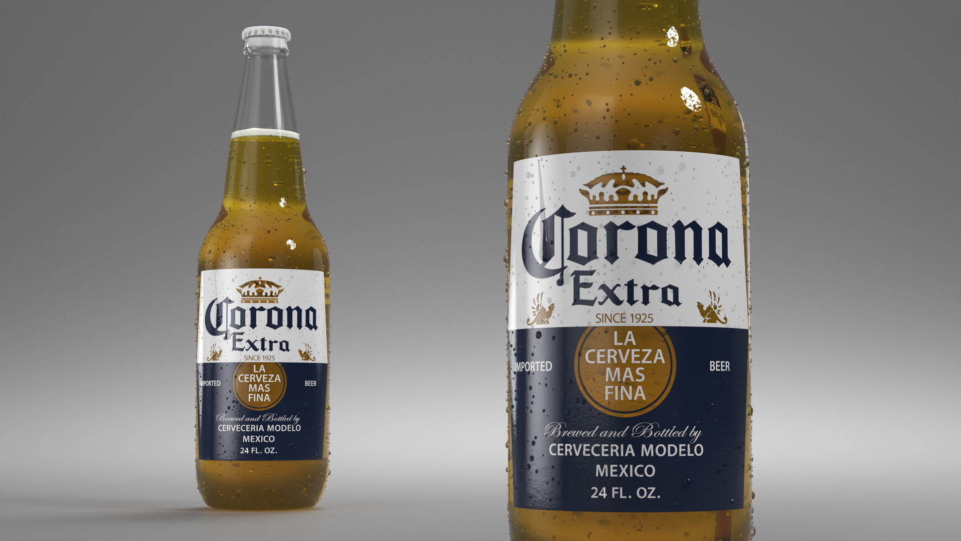 3D model Cold Corona Extra Glass Bottle Beer 24oz