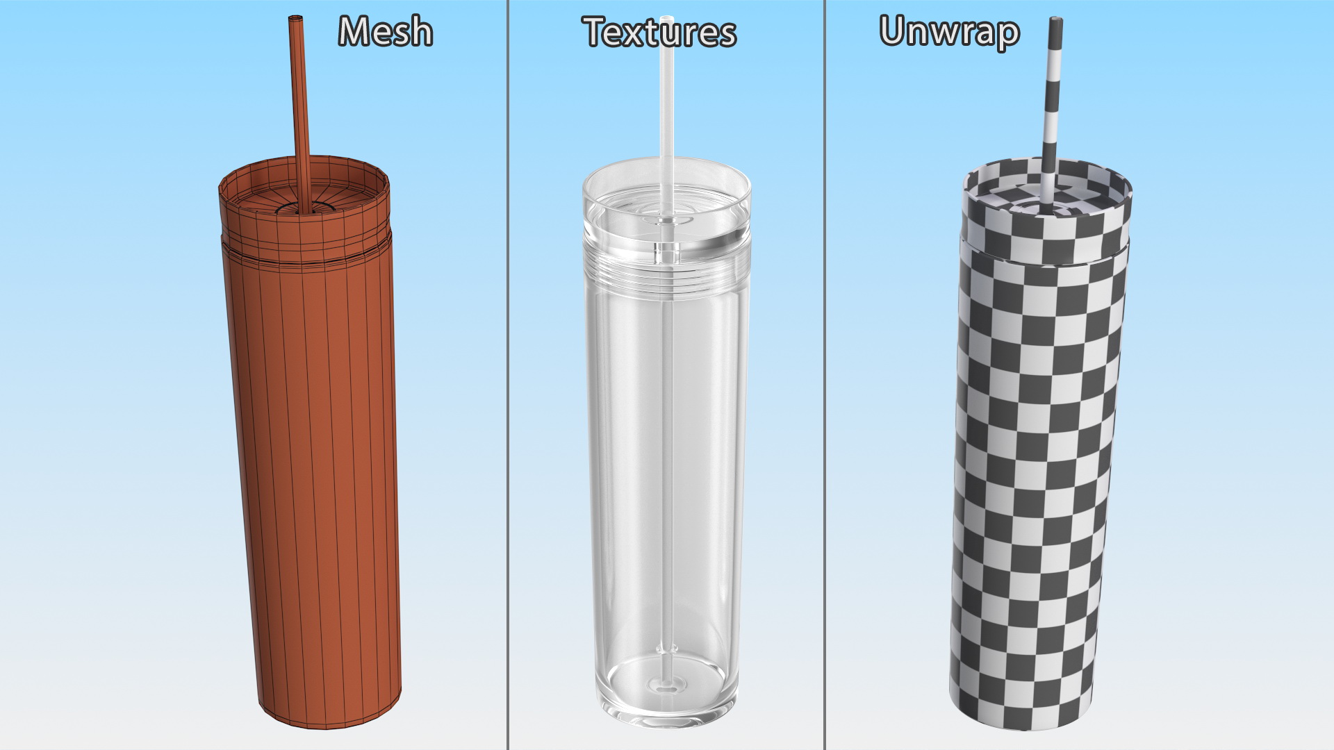 3D model Clear Acrylic Tumbler with Lid and Straw