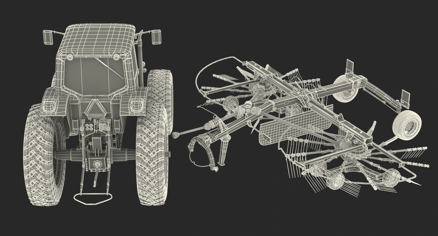 Tractor with Twin Rotary Rake Generic 3D