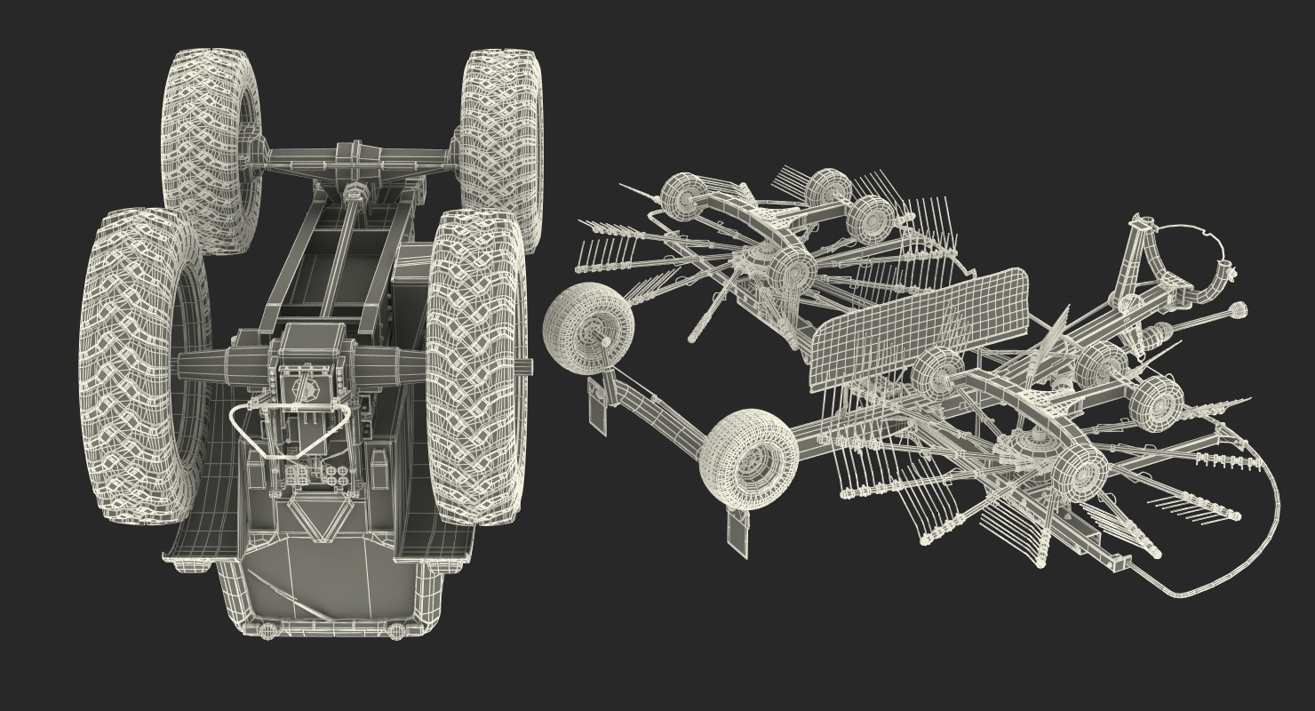 Tractor with Twin Rotary Rake Generic 3D