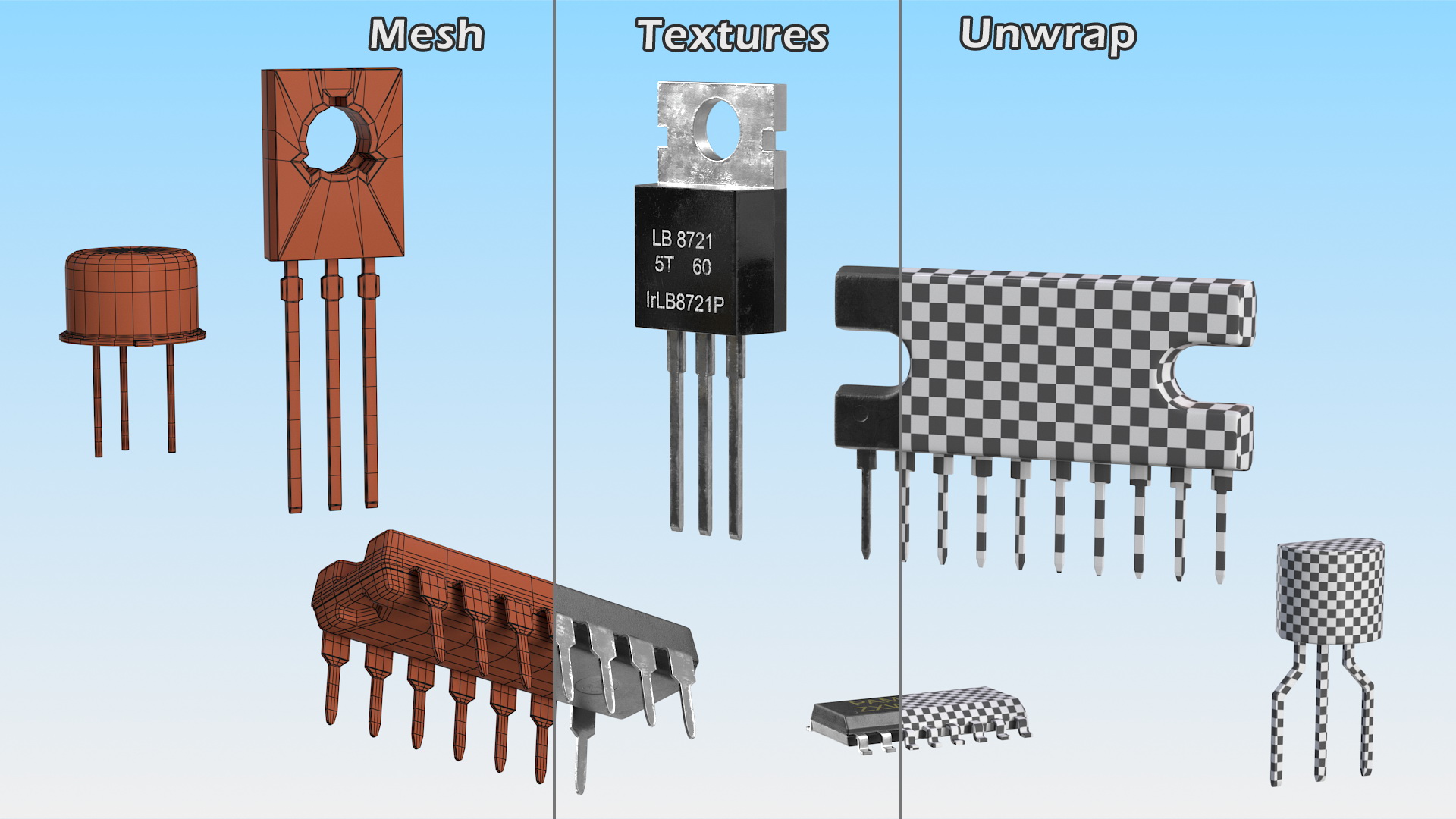 3D Active Electronics Components Set model