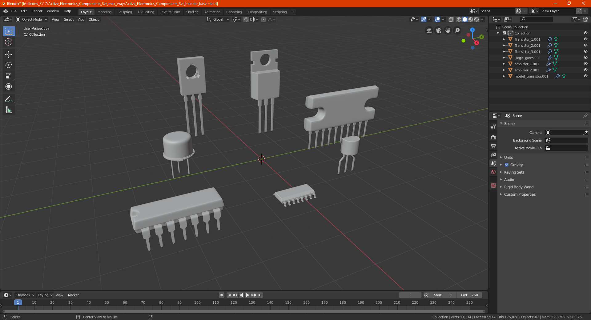 3D Active Electronics Components Set model