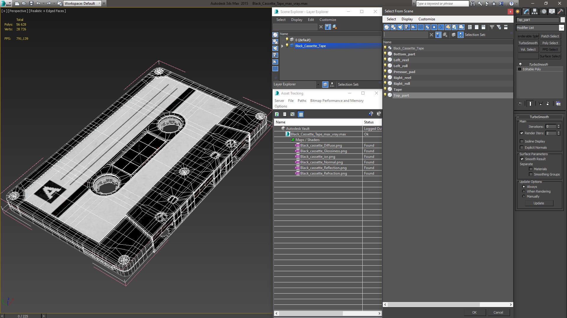 Black Cassette Tape 3D model