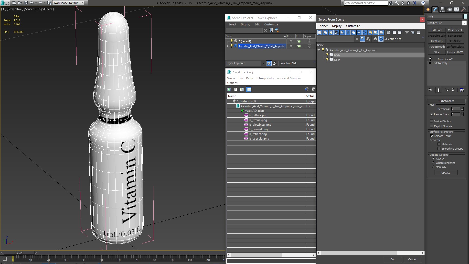 3D model Ascorbic Acid Vitamin C 1ml Ampoule