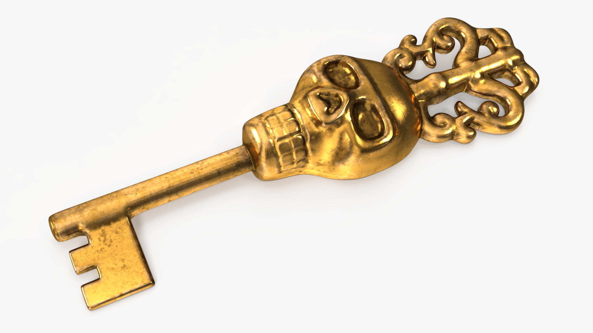 3D Ornate Skull Gothic Key Gold model