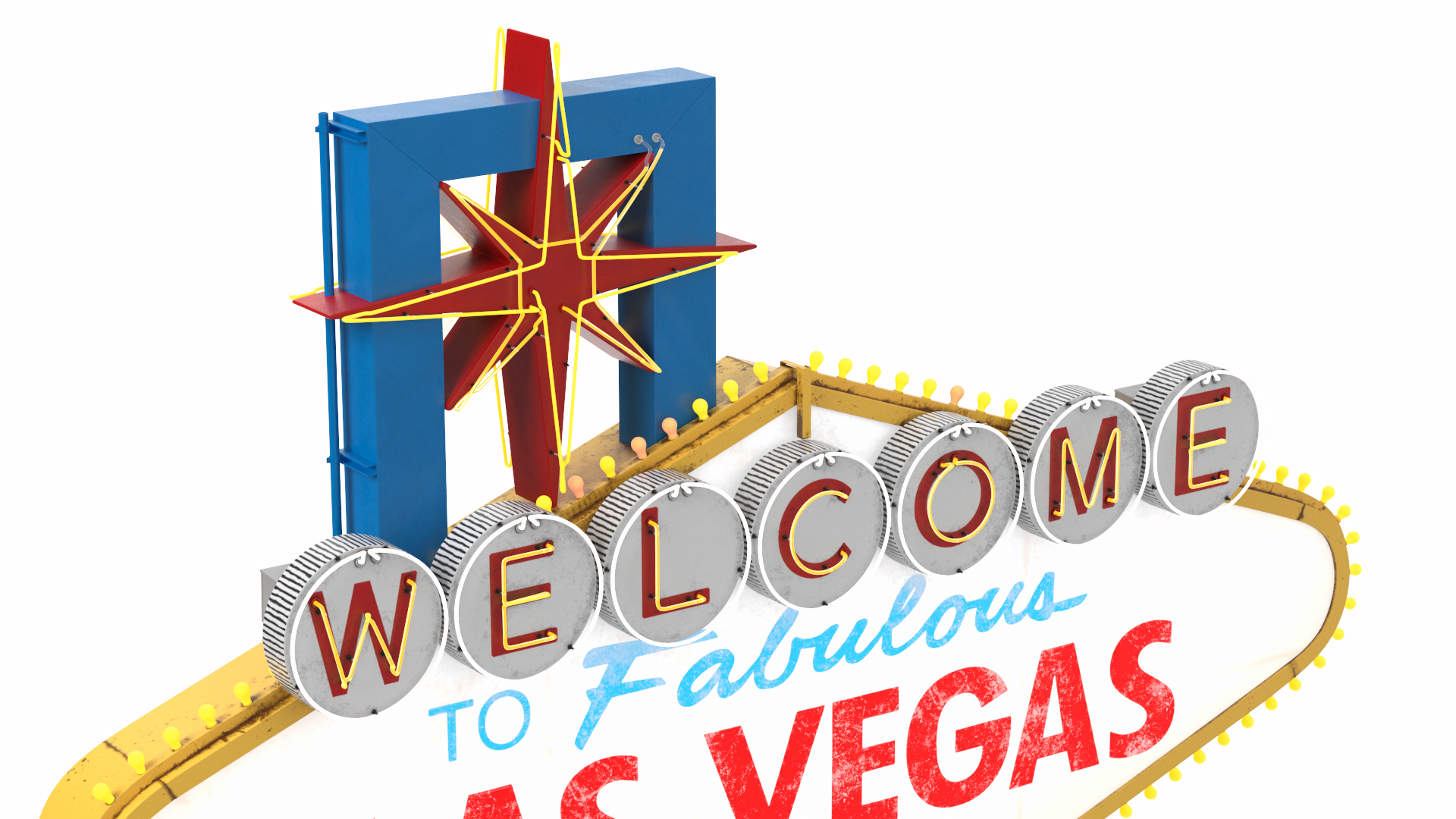 3D Welcome Las Vegas Sign Light On