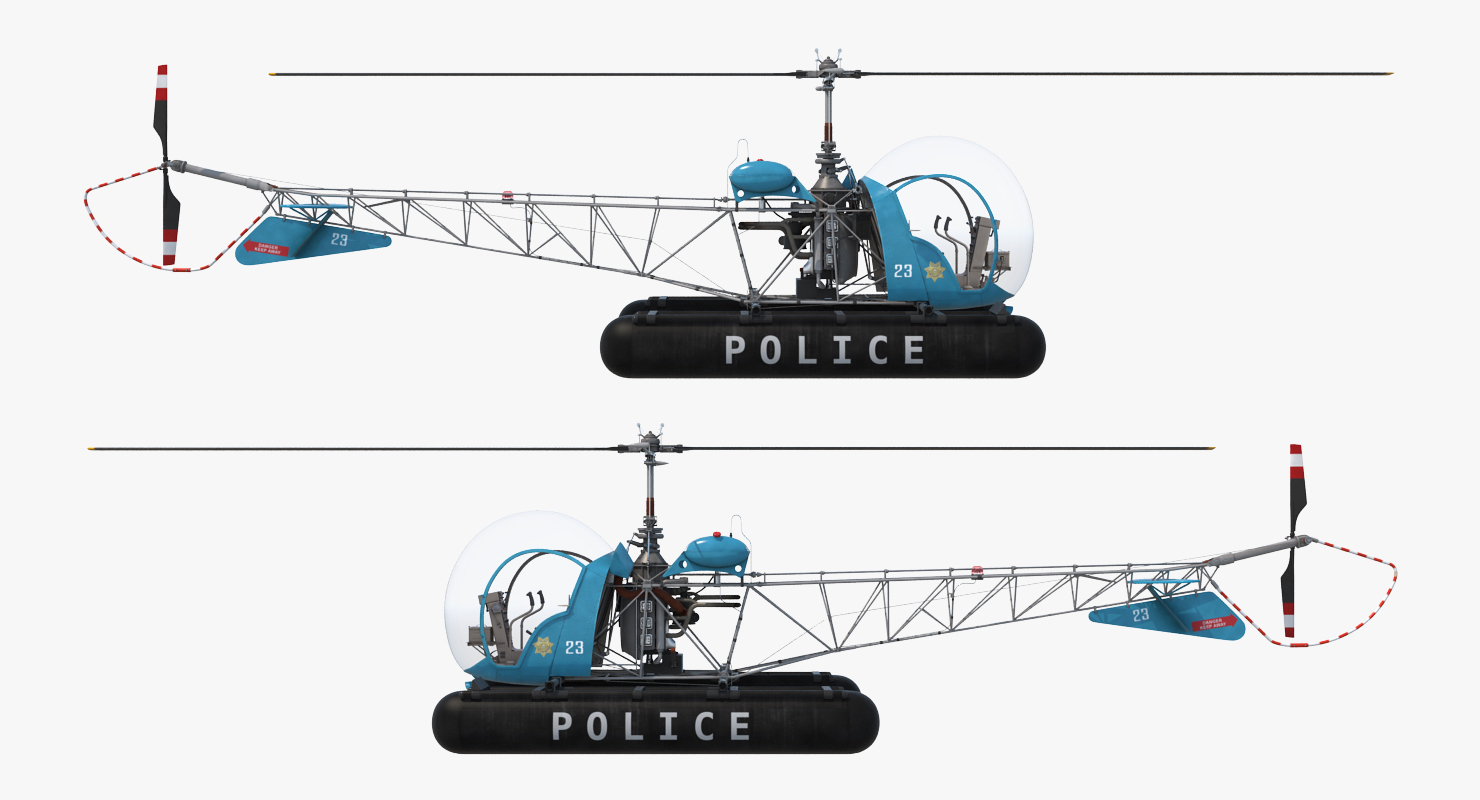 3D Bell 47 On Floats Police Rigged