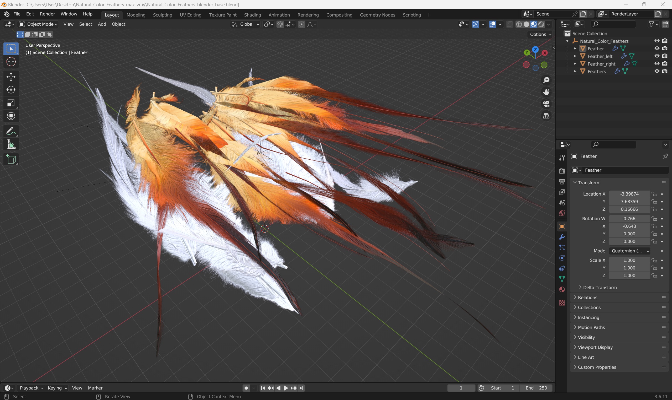 Natural Color Feathers 3D