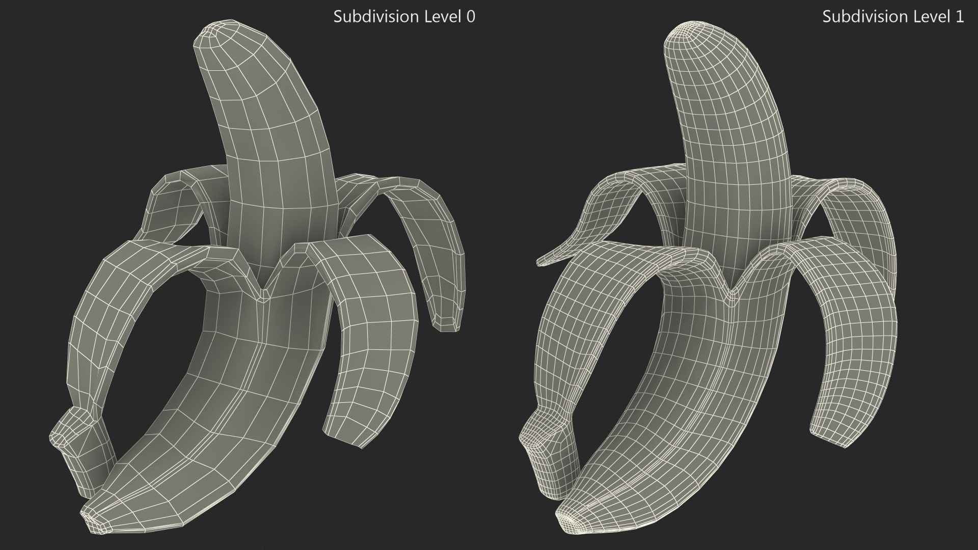 Banana Peeled From Stem End 3D