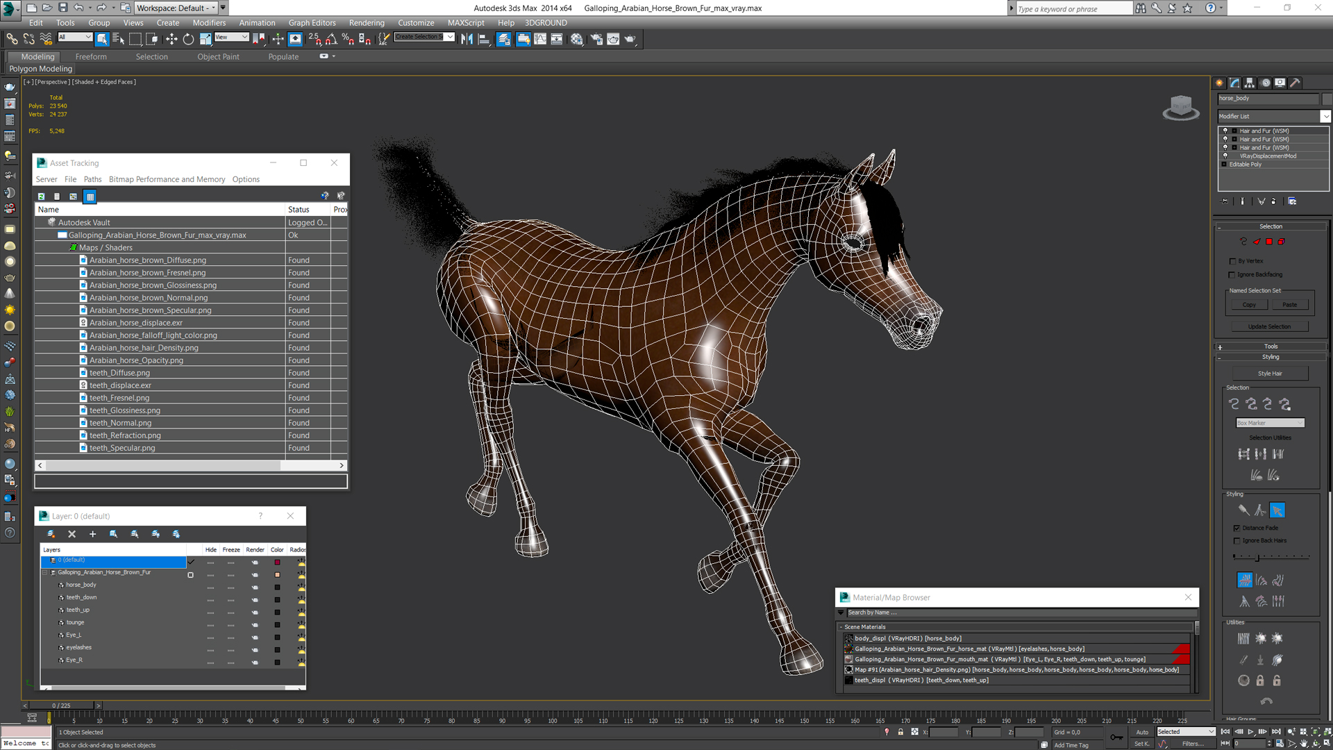 3D Galloping Arabian Horse Brown Fur model